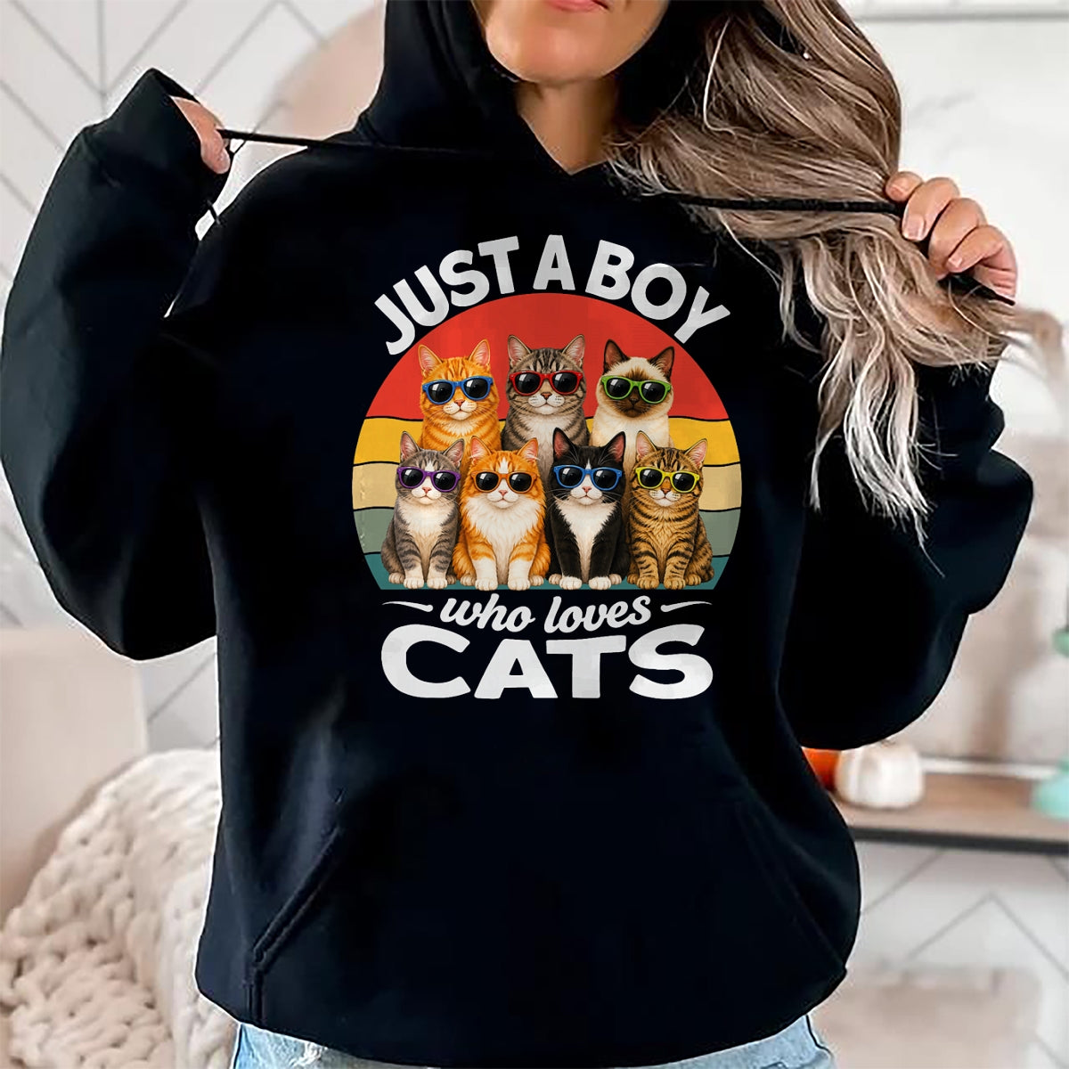 Cat Love Shirt, Funny Cat Lover Gift UnisexT-Shirt/Hoodie/Sweatshirt HLT00 - Just A Boy Who Loves Cats Funny Boys Kids Pets Lovers T-Shirt