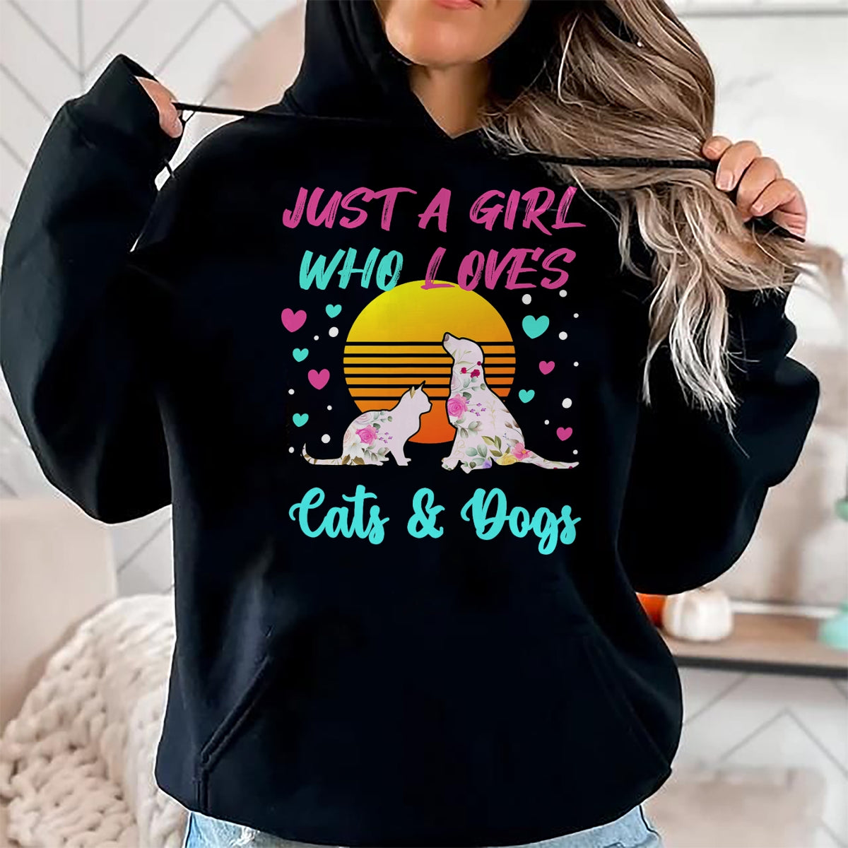 Cat Love Shirt, Funny Cat Lover Gift UnisexT-Shirt/Hoodie/Sweatshirt HLT00 - Just a Girl who Loves Cats and Dogs T-Shirt for Women T-Shirt (2)