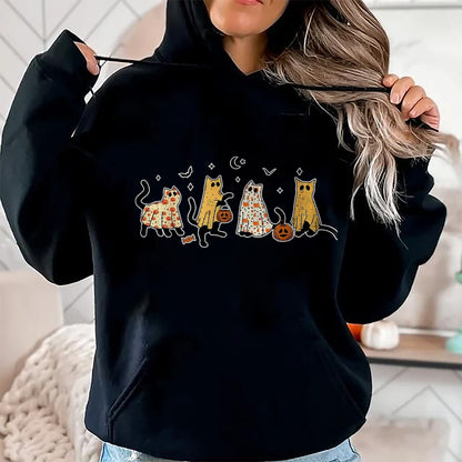 Cat Love Shirt, Funny Cat Lover Gift UnisexT-Shirt/Hoodie/Sweatshirt HLT00 - Cute Black Cats in Ghost Costume Women and Men Halloween T-Shirt, Women, Black, Medium