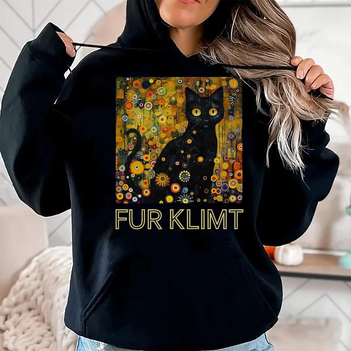Cat Love Shirt, Funny Cat Lover Gift UnisexT-Shirt/Hoodie/Sweatshirt HLT00 - Black Cat in Klimt Painting, Cat Lover, Artist Art Student T-Shirt, Men, Black, 3X-Large