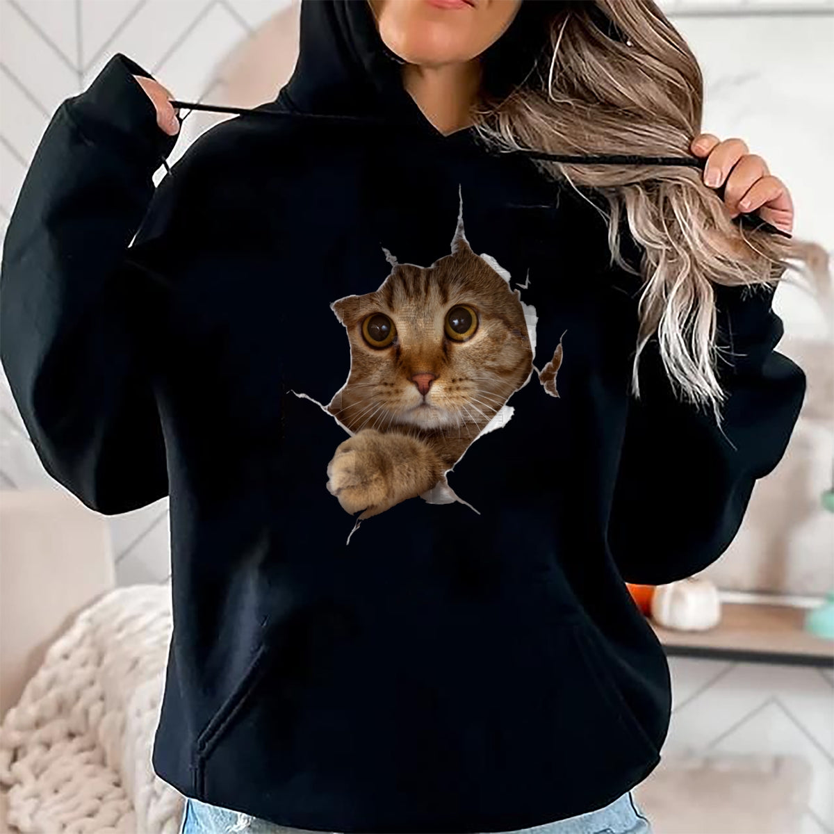 Cat Love Shirt, Funny Cat Lover Gift UnisexT-Shirt/Hoodie/Sweatshirt HLT00 - Sweet Kitten Torn Cloth - Funny Cat Lover Cat Owner Cat Lady Long Sleeve T-Shirt