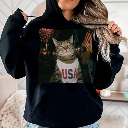 Cat Love Shirt, Funny Cat Lover Gift UnisexT-Shirt/Hoodie/Sweatshirt HLT00 - July 4th Patriotic Cat Smoking Cigarette 250 Years Cat Lover T-Shirt