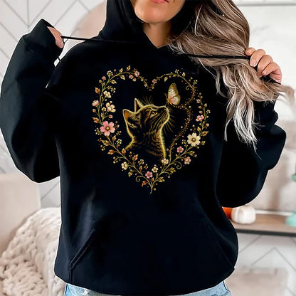 Cat Love Shirt, Funny Cat Lover Gift UnisexT-Shirt/Hoodie/Sweatshirt HLT00 - Butterfly Cat Floral Heart Cute Magical Art Aesthetic Design T-Shirt