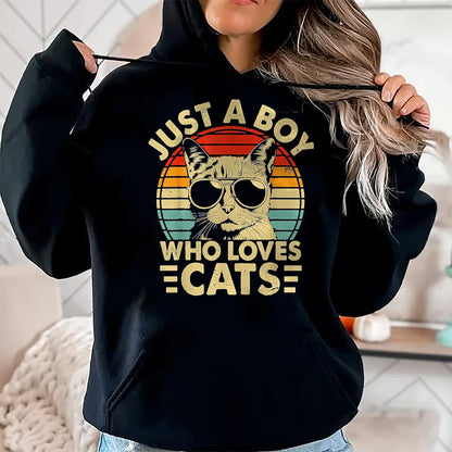 Cat Love Shirt, Funny Cat Lover Gift UnisexT-Shirt/Hoodie/Sweatshirt HLT00 - Vintage Just A Boy Who Loves Cats Boy Kitten Cat Lover Boys T-Shirt, Youth, Heather Blue, Small