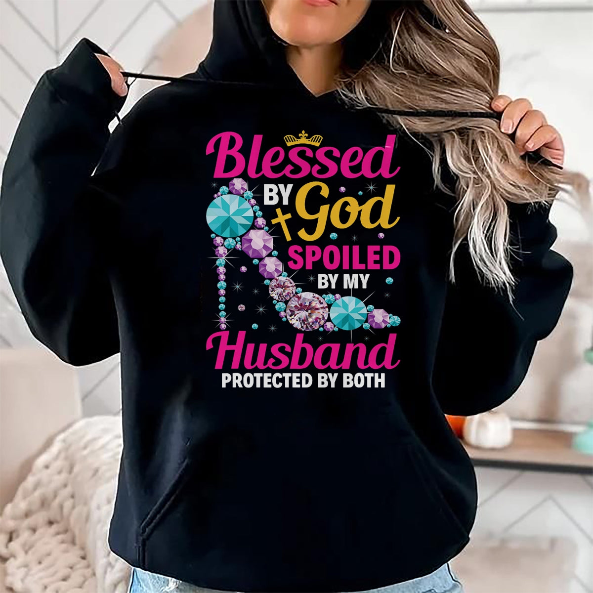 Best Husband Shirt, Wife and Husband Unisex T-Shirt/Hoodie/Sweatshirt HLT00 - Christian Wife Jesus Blessed by God Spoiled by My Husband T-Shirt