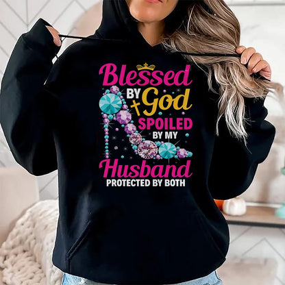 Best Husband Shirt, Wife and Husband Unisex T-Shirt/Hoodie/Sweatshirt HLT00 - Christian Wife Jesus Blessed by God Spoiled by My Husband T-Shirt
