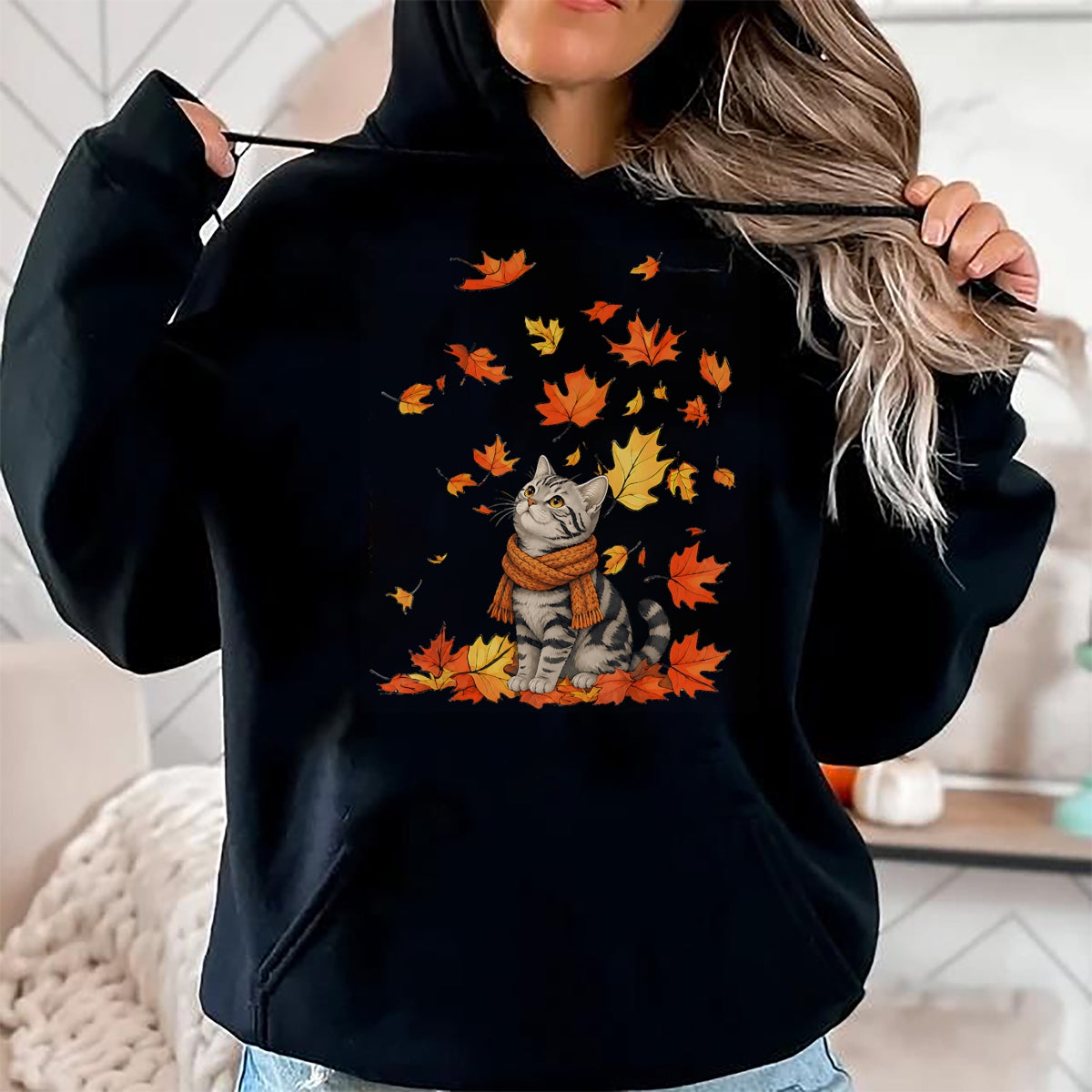 Cat Love Shirt, Funny Cat Lover Gift UnisexT-Shirt/Hoodie/Sweatshirt HLT00 - Cute Cat Leaf Fall Autumn Cat FallKitten Kitty Cat Lovers T-Shirt
