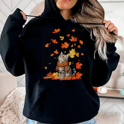 Cat Love Shirt, Funny Cat Lover Gift UnisexT-Shirt/Hoodie/Sweatshirt HLT00 - Cute Cat Leaf Fall Autumn Cat FallKitten Kitty Cat Lovers T-Shirt
