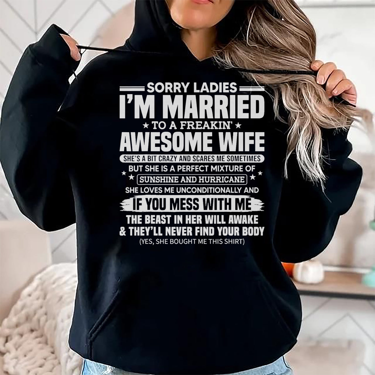 Best Husband Shirt, Wife and Husband Unisex T-Shirt/Hoodie/Sweatshirt HLT00 - Sorry Ladies I_m Married to A Freakin_ Awesome Wife Gift T-Shirt (2)