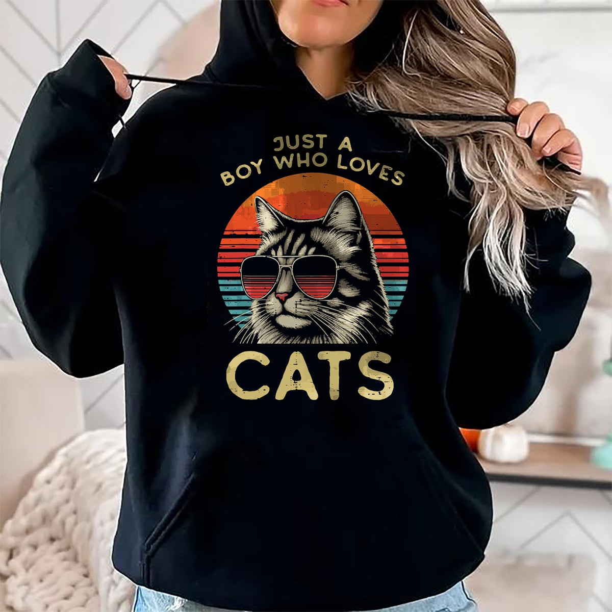 Cat Love Shirt, Funny Cat Lover Gift UnisexT-Shirt/Hoodie/Sweatshirt HLT00 - Just Boy Who Loves Cats Retro Kitten Kitty Boys Kids Men T-Shirt