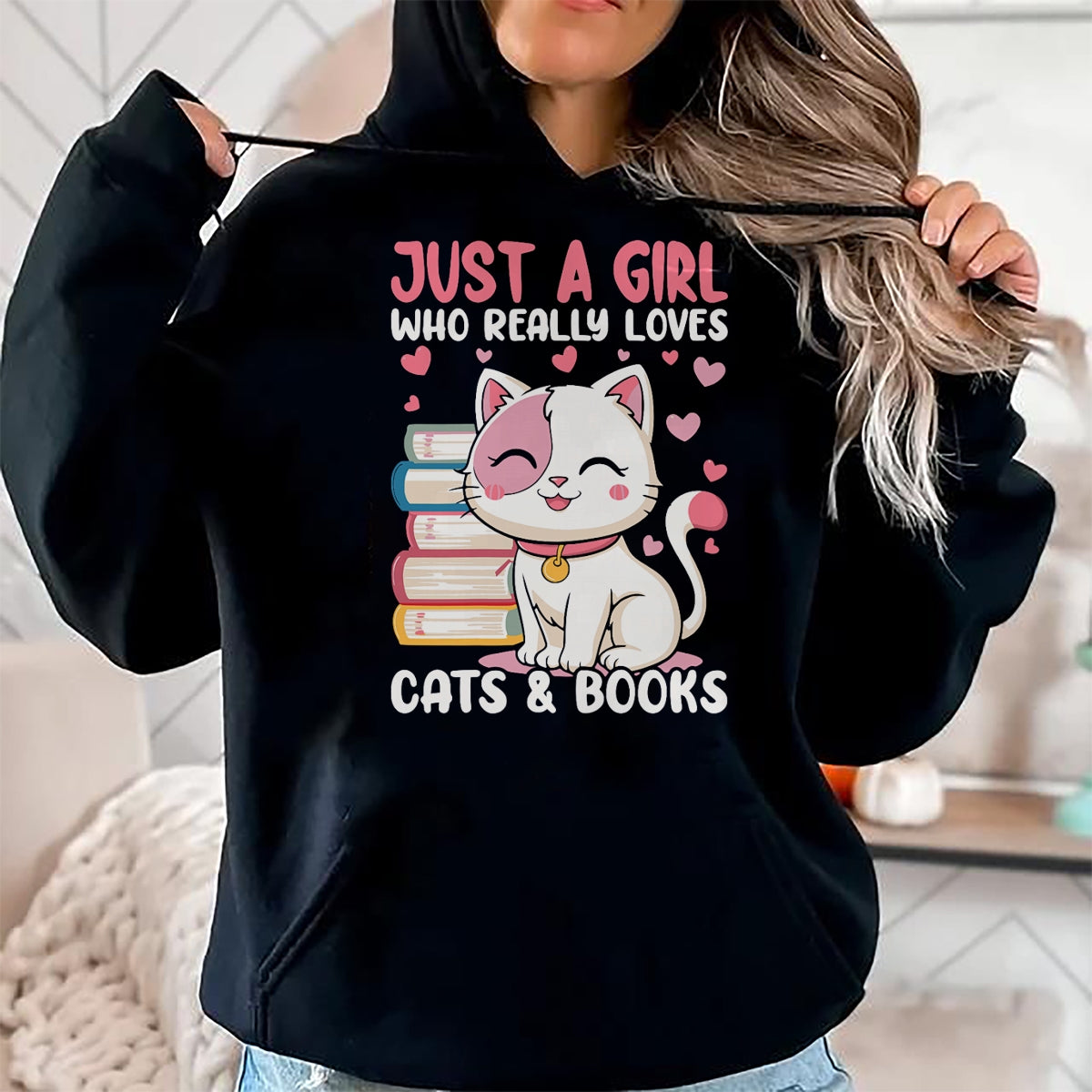 Cat Love Shirt, Funny Cat Lover Gift UnisexT-Shirt/Hoodie/Sweatshirt HLT00 - Girl Who Loves Cats and Books Cute T-Shirt