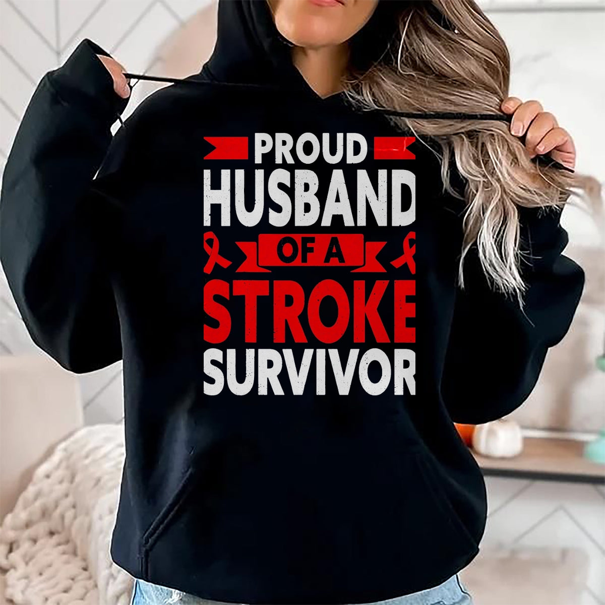Best Husband Shirt, Wife and Husband Unisex T-Shirt/Hoodie/Sweatshirt HLT00 - Proud Husband of A Stroke Survivor Red Ribbon Support T-Shirt, Men, Heather Blue, 4X-Large