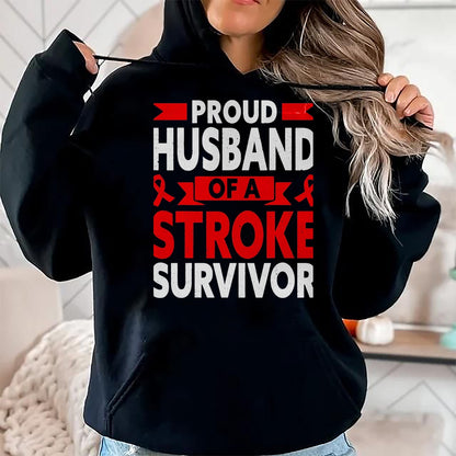 Best Husband Shirt, Wife and Husband Unisex T-Shirt/Hoodie/Sweatshirt HLT00 - Proud Husband of A Stroke Survivor Red Ribbon Support T-Shirt, Men, Heather Blue, 4X-Large