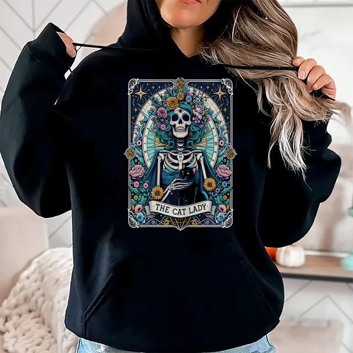 Cat Love Shirt, Funny Cat Lover Gift UnisexT-Shirt/Hoodie/Sweatshirt HLT00 - The Cat Lady Tarot Card Skeleton Cat Mom Cat Lover T-Shirt