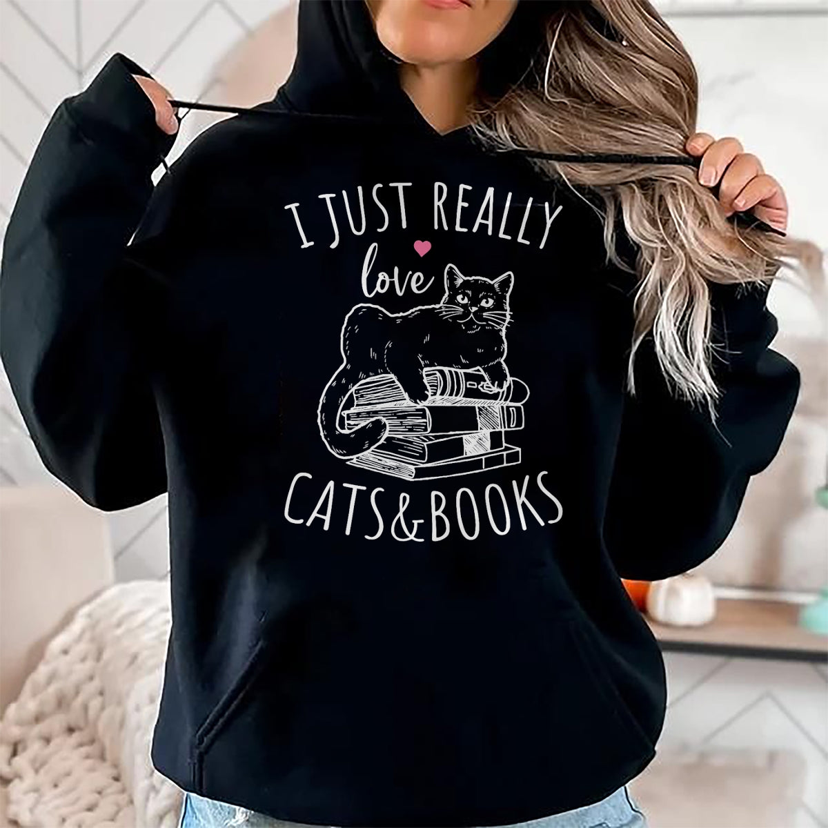 Cat Love Shirt, Funny Cat Lover Gift UnisexT-Shirt/Hoodie/Sweatshirt HLT00 - I Just Really Love Reading Books And Cats Funny Cat And book T-Shirt (1)
