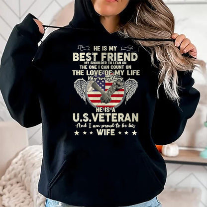 Best Husband Shirt, Wife and Husband Unisex T-Shirt/Hoodie/Sweatshirt HLT00 - Proud U.S. Veteran Wife Love & Support T-Shirt, Men, Black, 3X-Large