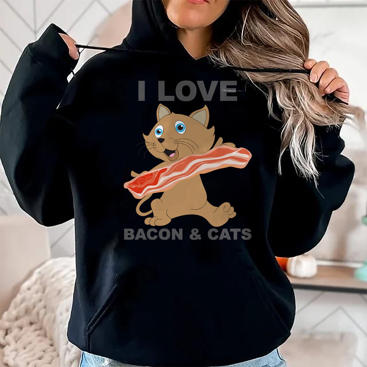Cat Love Shirt, Funny Cat Lover Gift UnisexT-Shirt/Hoodie/Sweatshirt HLT00 - I love bacon and cats T-Shirt
