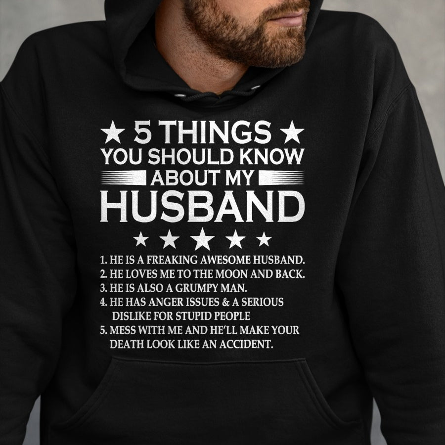 Best Husband Shirt, Wife and Husband Unisex T-Shirt/Hoodie/Sweatshirt HLT00 - 5 Things You Should Know About My Husband Marriage T-Shirt