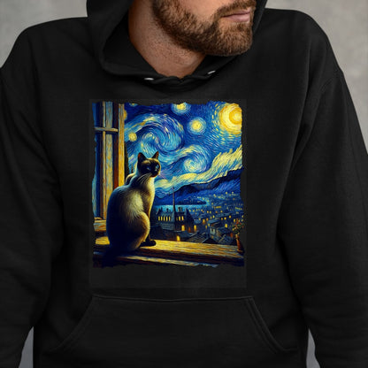 Cat Love Shirt, Funny Cat Lover Gift UnisexT-Shirt/Hoodie/Sweatshirt HLT00 - Cat Siamese Cat Starry Night Siamese T-Shirt (1)