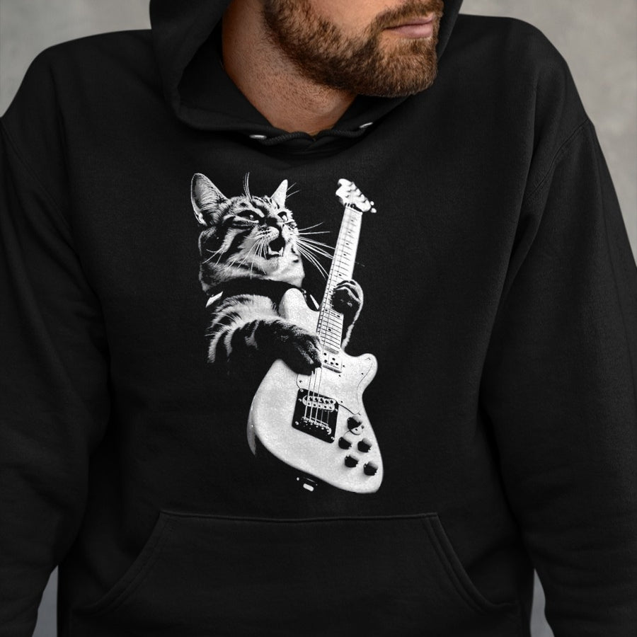 Cat Love Shirt, Funny Cat Lover Gift UnisexT-Shirt/Hoodie/Sweatshirt HLT00 - Rock Cat Playing Guitar - Funny Guitar Cat T-Shirt, Men, Heather Blue, Large