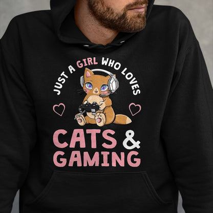 Cat Love Shirt, Funny Cat Lover Gift UnisexT-Shirt/Hoodie/Sweatshirt HLT00 - Just A Girl Who Loves Cats and Gaming Cute Gamer Cat T-Shirt, Men, Black, 3X-Large