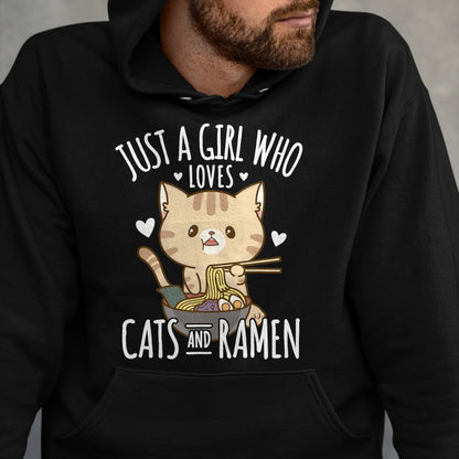 Cat Love Shirt, Funny Cat Lover Gift UnisexT-Shirt/Hoodie/Sweatshirt HLT00 - Just A Girl Who Loves Cats And Ramen T-Shirt