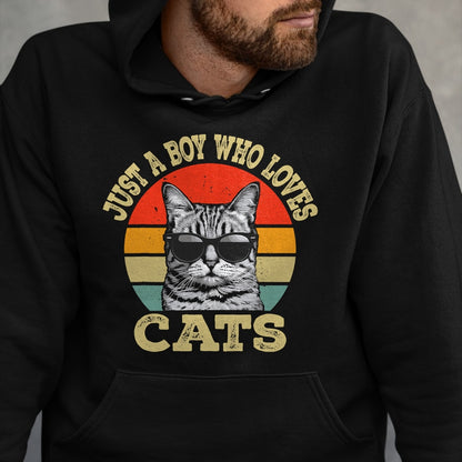 Cat Love Shirt, Funny Cat Lover Gift UnisexT-Shirt/Hoodie/Sweatshirt HLT00 - Vintage Just A Boy Who Loves Cats Boy Kid Cat Lover for Boys T-Shirt