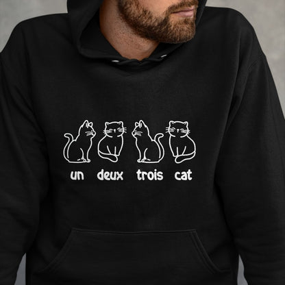 Cat Love Shirt, Funny Cat Lover Gift UnisexT-Shirt/Hoodie/Sweatshirt HLT00 - Un Deux Trois Cat - French Cat Lover Kitty Owner T-Shirt, Men, Black, 3X-Large