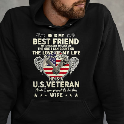 Best Husband Shirt, Wife and Husband Unisex T-Shirt/Hoodie/Sweatshirt HLT00 - Proud U.S. Veteran Wife Love & Support T-Shirt, Men, Black, 3X-Large