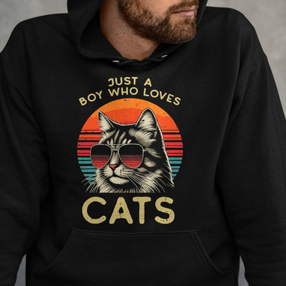 Cat Love Shirt, Funny Cat Lover Gift UnisexT-Shirt/Hoodie/Sweatshirt HLT00 - Just Boy Who Loves Cats Retro Kitten Kitty Boys Kids Men T-Shirt