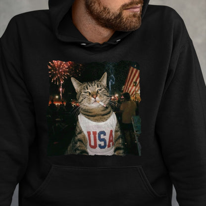 Cat Love Shirt, Funny Cat Lover Gift UnisexT-Shirt/Hoodie/Sweatshirt HLT00 - July 4th Patriotic Cat Smoking Cigarette 250 Years Cat Lover T-Shirt