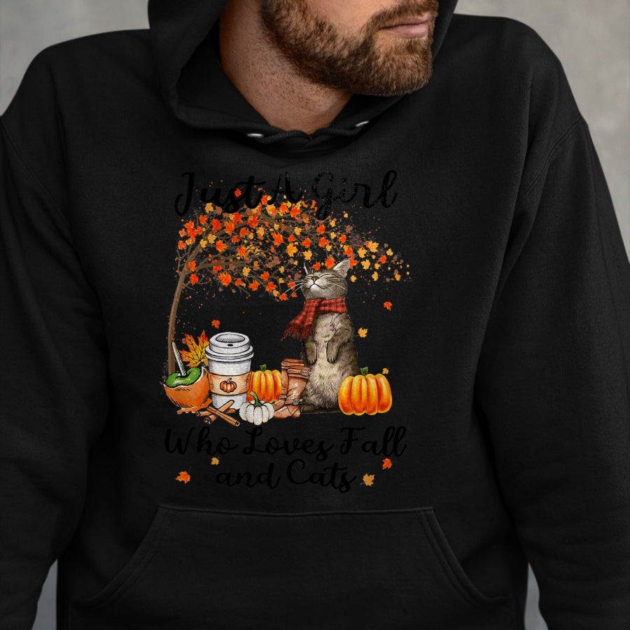 Cat Love Shirt, Funny Cat Lover Gift UnisexT-Shirt/Hoodie/Sweatshirt HLT00 - Tu Just A Girl Who Loves Fall And Cat Costume Thanksgiving T-Shirt