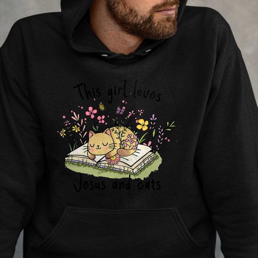 Cat Love Shirt, Funny Cat Lover Gift UnisexT-Shirt/Hoodie/Sweatshirt HLT00 - This Girl Loves Jesus and Cats Cute Christian T-Shirt