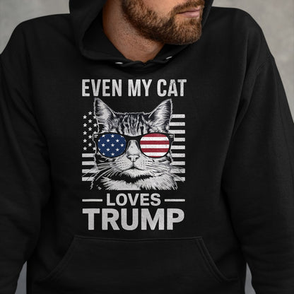 Cat Love Shirt, Funny Cat Lover Gift UnisexT-Shirt/Hoodie/Sweatshirt HLT00 - Cat Sunglasses USA Flag Even My Cat Loves Trump T-Shirt