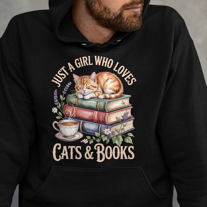 Cat Love Shirt, Funny Cat Lover Gift UnisexT-Shirt/Hoodie/Sweatshirt HLT00 - Just A Girl Who Loves Cats and Books Reading Librarian T-Shirt