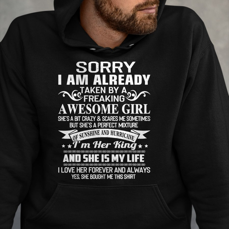 Best Husband Shirt, Wife and Husband Unisex T-Shirt/Hoodie/Sweatshirt HLT00 - Sorry I Am Already Taken By Freaking Awesome Girl Gifts T-Shirt