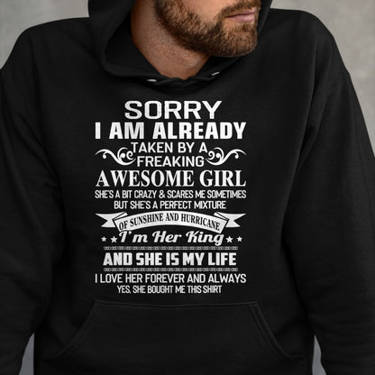 Best Husband Shirt, Wife and Husband Unisex T-Shirt/Hoodie/Sweatshirt HLT00 - Sorry I Am Already Taken By Freaking Awesome Girl Gifts T-Shirt