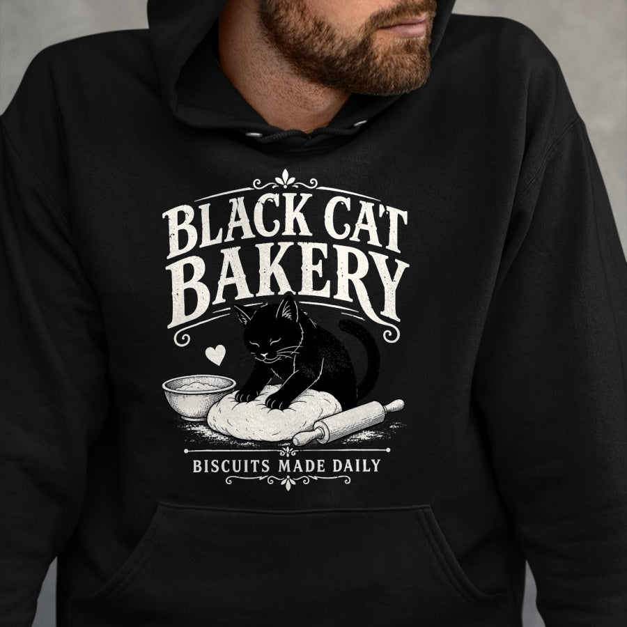 Cat Love Shirt, Funny Cat Lover Gift UnisexT-Shirt/Hoodie/Sweatshirt HLT00 - Black Cat Bakery Biscuits Made Daily Cat Lover Art T-Shirt
