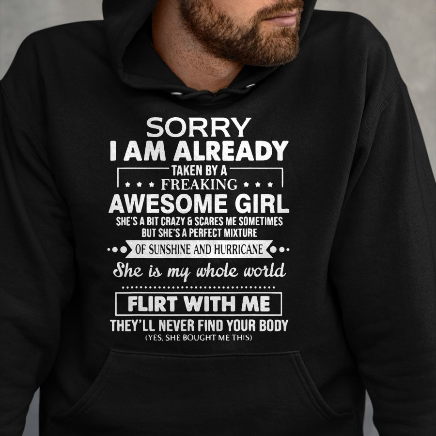 Best Husband Shirt, Wife and Husband Unisex T-Shirt/Hoodie/Sweatshirt HLT00 - Mens Sorry I_m Already Taken by a Freaking Awesome Girl T-Shirt
