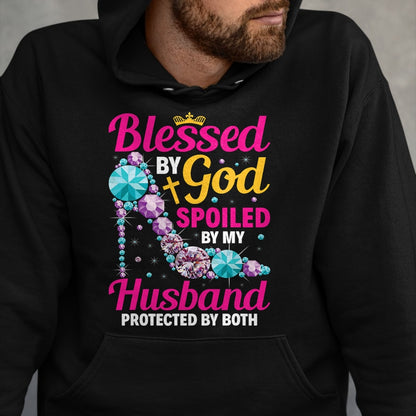 Best Husband Shirt, Wife and Husband Unisex T-Shirt/Hoodie/Sweatshirt HLT00 - Christian Wife Jesus Blessed by God Spoiled by My Husband T-Shirt