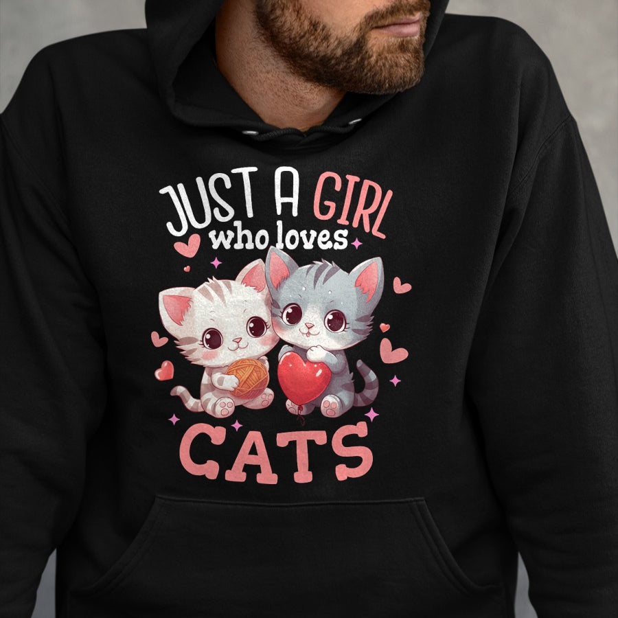 Cat Love Shirt, Funny Cat Lover Gift UnisexT-Shirt/Hoodie/Sweatshirt HLT00 - Just A Girl Who Loves Cats Cute Kawaii Hearts Cat Lover T-Shirt