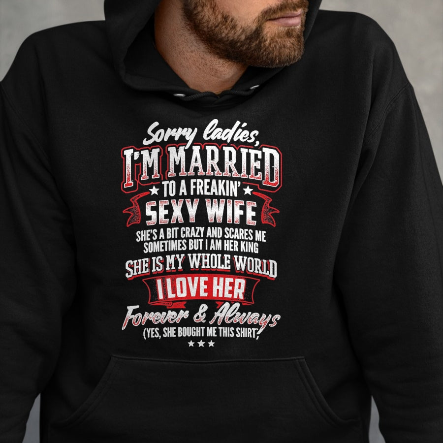 Best Husband Shirt, Wife and Husband Unisex T-Shirt/Hoodie/Sweatshirt HLT00 - Sorry Ladies I_m Married to A Freaking Awesome Wife Shirt T-Shirt