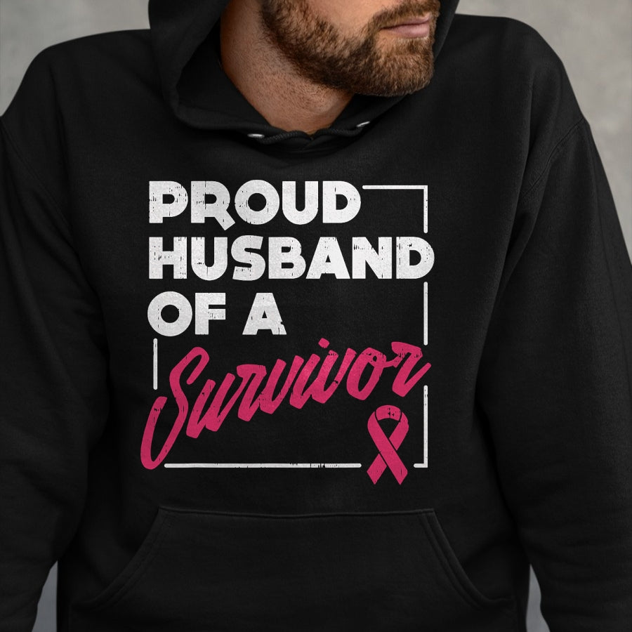 Best Husband Shirt, Wife and Husband Unisex T-Shirt/Hoodie/Sweatshirt HLT00 - Proud Husband of Survivor Breast Cancer Awareness Men Gift T-Shirt