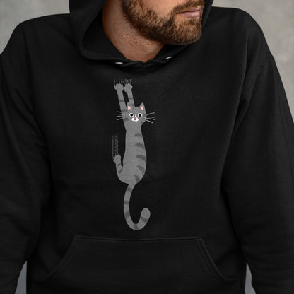 Cat Love Shirt, Funny Cat Lover Gift UnisexT-Shirt/Hoodie/Sweatshirt HLT00 - Grey Tabby Cat Hanging On Funny Gray Striped Cat Holding On T-Shirt