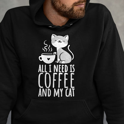 Cat Love Shirt, Funny Cat Lover Gift UnisexT-Shirt/Hoodie/Sweatshirt HLT00 - All I Need is Coffee and My Cat, Coffee Men and Women T-Shirt