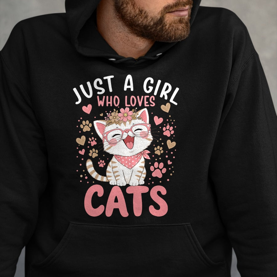 Cat Love Shirt, Funny Cat Lover Gift UnisexT-Shirt/Hoodie/Sweatshirt HLT00 - Just A Girl Who Loves Cats Cute Floral Animals Lover T-Shirt (1)