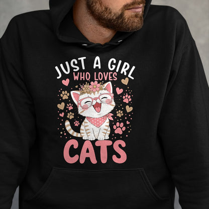 Cat Love Shirt, Funny Cat Lover Gift UnisexT-Shirt/Hoodie/Sweatshirt HLT00 - Just A Girl Who Loves Cats Cute Floral Animals Lover T-Shirt (1)