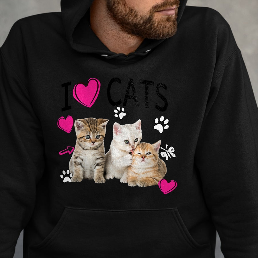 Cat Love Shirt, Funny Cat Lover Gift UnisexT-Shirt/Hoodie/Sweatshirt HLT00 - Cat Lover Tee Cute I Love Cats Kittens Hearts Paws Gift Idea T-Shirt