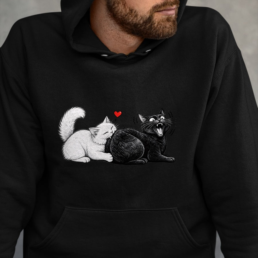 Cat Love Shirt, Funny Cat Lover Gift UnisexT-Shirt/Hoodie/Sweatshirt HLT00 - Funny Cat Couple Black White Cats Love Cat Biting Cat Butt T-Shirt