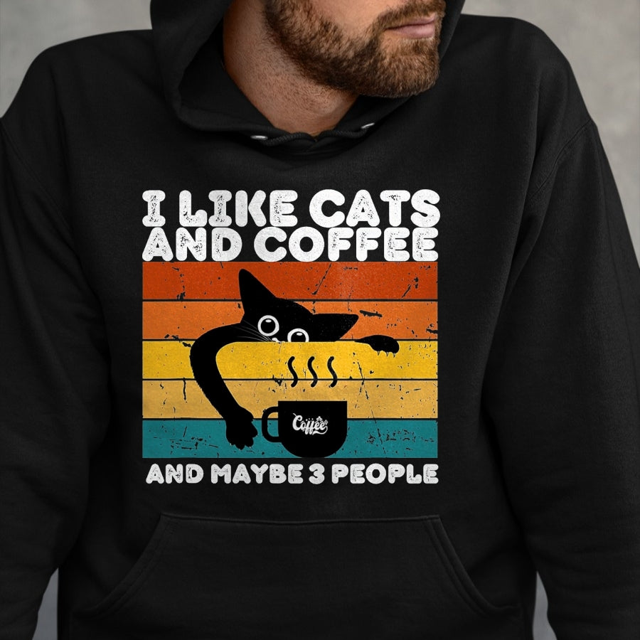 Cat Love Shirt, Funny Cat Lover Gift UnisexT-Shirt/Hoodie/Sweatshirt HLT00 - I Like Cats and Coffee and Maybe 3 People Funny Love Cats T-Shirt, Men, Dark Heather Grey, Large
